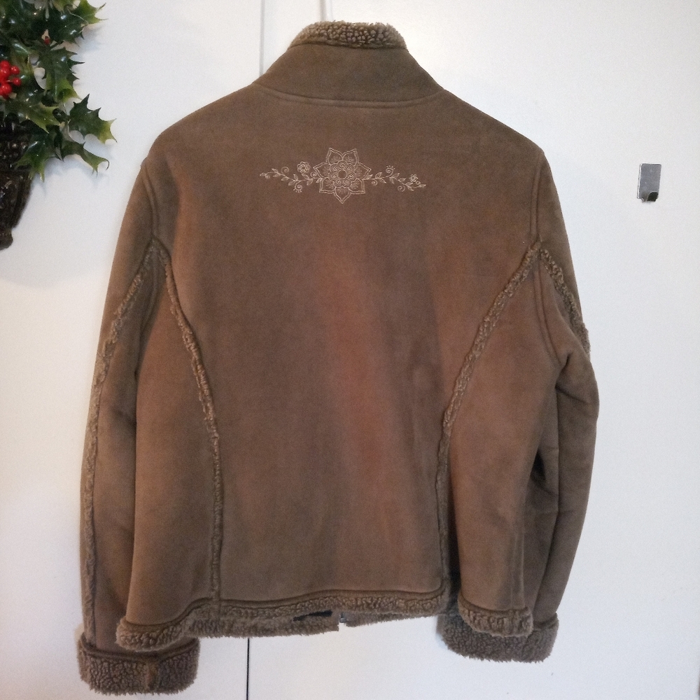 L.L.Bean suede sherpa embroidered jacket M - Picture 2 of 10